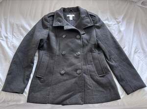 H&M Classic Charcoal Gray Double-Breasted Wool Blend Peacoat